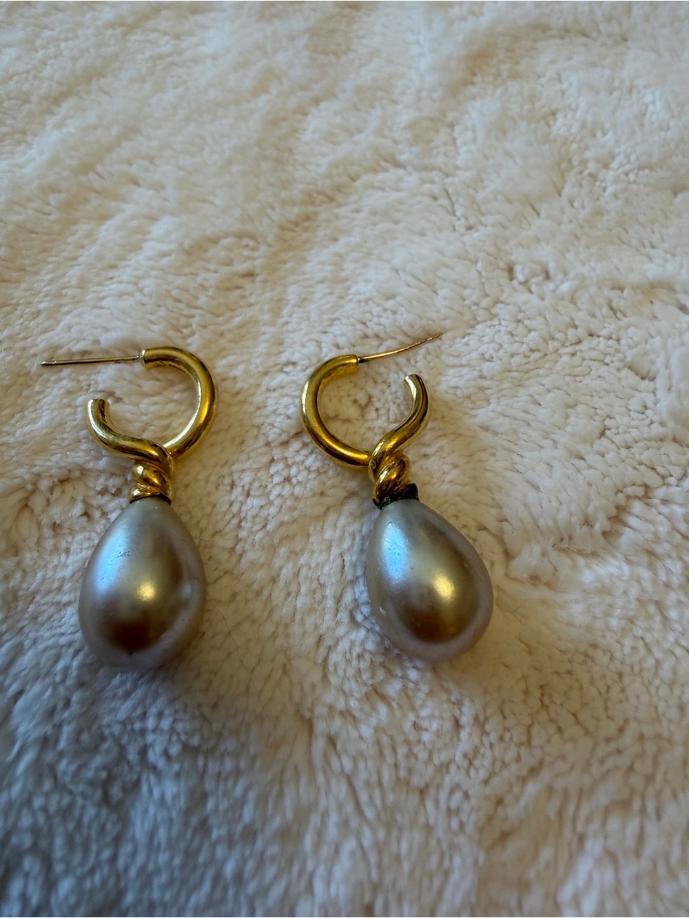 Vintage Gold Hoops with Silver Teardrop Pearls